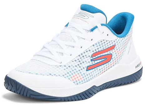 Skechers Men's Viper Court Pro Pickleball Sneaker, White/Turquoise, 12