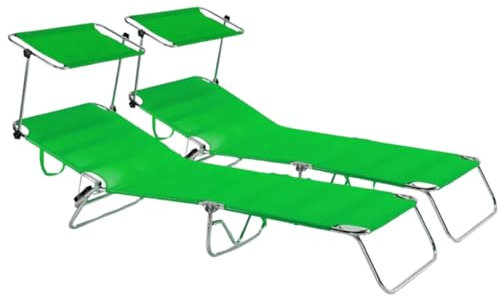 Nakloe - Pack 2 tumbonas - Tumbonas Jardin Exterior - Toldo Regulable - Tumbona Plegable - Tumbonas Piscina - Estructura de Acero Inoxidable (Verde)