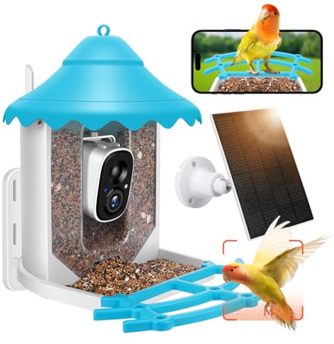 MYPIN Bird Feeder Camera, 2.6L Smart Bird Feeders, Solar Powered Bird Camera Wireless Outdoor with 2K HD Video, Auto Record Videos & Instant App Notifications, SD & Cloud for Parents, Bird Lovers