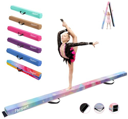 FBSPORT 240CM Faltender Schwebebalken, Gymnastik Balance Balken, Gymnastikboden Balken, Beflockungsschicht Balancierbalken, Balance Fitness Ausrüstung für Kinder