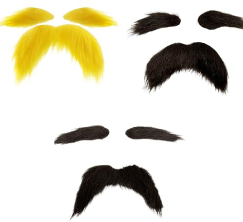 QIUMING Moustache and Eyebrow Moustache Self-Adhesive False Fake Beard Self-Adhesive Novelty Moustache for Costume Parties, Halloween, Christmas, Carnival Theme Parties (Yellow)