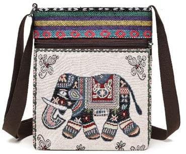 Qiwenr Elefanten-Umhängetasche, Umhängetasche, Elefanten-Kuriertasche, Elefanten Schultertasche, Bestickte Umhängetasche, Umhängetasche aus Besticktem Canvas, Modische Canvas-Tasche, Canvas Tasche