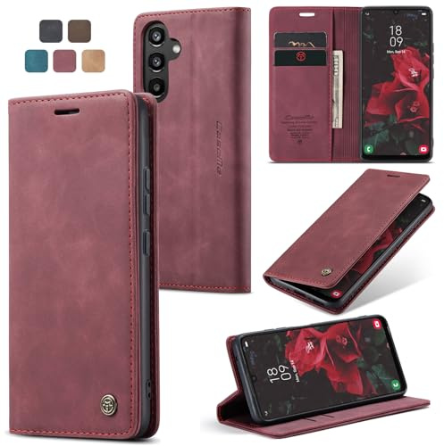 owlhold Cover samsung A34 Custodia Magnetica Portafoglio Flip[Antiurtoo][Cavalletto][Carta Fessura] Cover Pelle per Samsung Galaxy A34 5G - Vino Ross