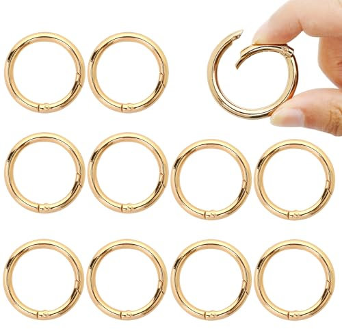 10 Stück 41 mm Karabinerhaken Rund O-Ring Karabiner Gold Federspaltringe Schlüsselring Klein Taschenringe Karabiner Ring für Bastelarbeiten DIY Geldbörse und Handtasche
