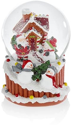 Celebright Christmas Musical Snow Globe - Plays 8 Songs Including Jingle Bells & Lights Up With Changing LED Colours - Large 14cm (Gingerbread House)