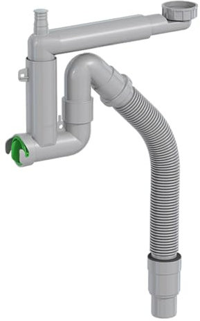 Prevex Smartloc Halb-Siphon 1½, Anschlüsse für Waschmaschine oder Geschirrspüler, flexibles Rohr mit Reduzierstück