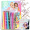 TOPModel Malbuch-Set im regenbogenbunten Look: 76 Malseiten, 2 Ausklappseiten mit Malvorlagen, 2 Stickerbogen, 10 Buntstifte, 4 Gelstifte & Radierstift + E-Book Schritt-für-Schritt Zeichnen Lernen