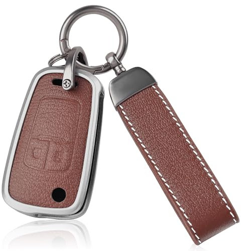 OFF WE GO Autoschlüssel Hülle Leder Schlüsselhülle Cover für Opel Astra j Zafira Adam Chevrolet Aveo Matiz Cruze Captiva Spark Orlando Trax Schutz Gehäuse mit Schlüsselanhänger Schlüsselcover, Braun