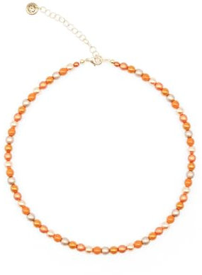 Feliss Handmade: Ketten aus Perlen, Halskette Damen. Statement Kette 45 cm lang. Choker Halsband, aesthetic Necklace Schmuck. Beads Perlenkette für Frauen in bunt mit Glasperlen (Orange Juice)