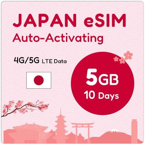Japan eSIM 10 Tage 5GB |eSIM-QR-Code Wird innerhalb von 24 Stunden nach dem Versand per E-Mail gesendet|QR-Code scannen und sofort nutzen|Automatische Aktivierung|Nur Daten, kein Sprachdienst