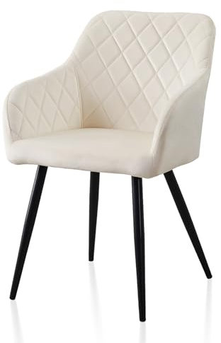 TUKAILAI Esszimmerstühle 1er Samt, Küchenstuhl Polsterstuhl Wohnzimmerstuhl Sessel mit Armlehnen Rückenlehne Metallbeinen, Modern Stühle für Küche Esszimmer Wohnzimmer Schlafzimmer, Creme