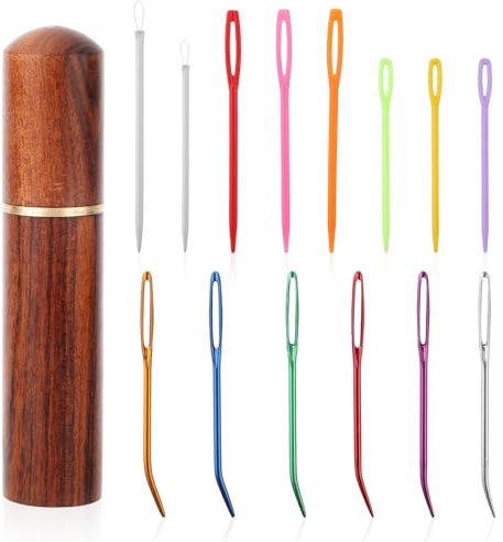 14pcs Large Eye Sewing Needles Kit, Plastic Aluminium Big Eye Darning Needles Bent Needles Straight Curved Blunt Embroidery Hand Knitting Needles Tapestry Needle for Crochet Yarn Wool Twine