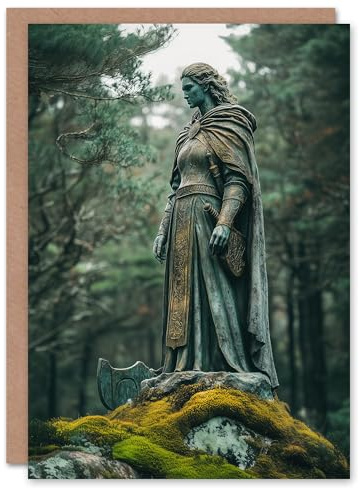 Artery8 Personalised Viking Shield Maiden Warrior Statue in Forest For Him Or Her Art Birthday Card