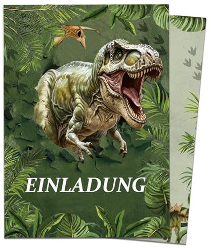 qingmeng Dino Einladungskarten Kindergeburtstag, 12x Einladungskarten Kindergeburtstag Junge, Dinosaurier Einladungskarten, Kinder Geburtstagseinladungen Jungen Mädchen für Dino Geburtstag Party Deko