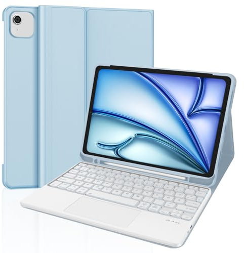 Teclado para iPad Air 11 Pulgadas 2025 M3/2024 M2 & Air 5/4 Gen 10.9”, Bluetooth Magnético Funda Teclado para iPad Pro 11 Pulgadas (4/3/2/1 Gen.), QWERTY Español Ñ, Azul Cielo-Touchpad
