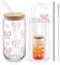 BelleVive Aesthetic Mug with Coquette Bow and Clear Gift Bag, Glass Mug with Lid and Straw, 500 ml Iced Coffee Smoothie, Beer Glass, Mug, Trendy Glass Mug