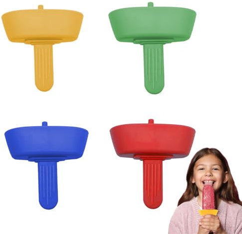 OHREN 4 PCS Drip-Free Popsicle Holder, Silicone Ice Holder, Reusable Ice Holder with Straw, Ice Drip Protection, for Kids, Boys & Girls (Rose, Light Pink, Green, Blue)
