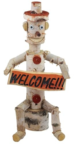 Gartenfigur Holz WELCOME aus Birke 55cm