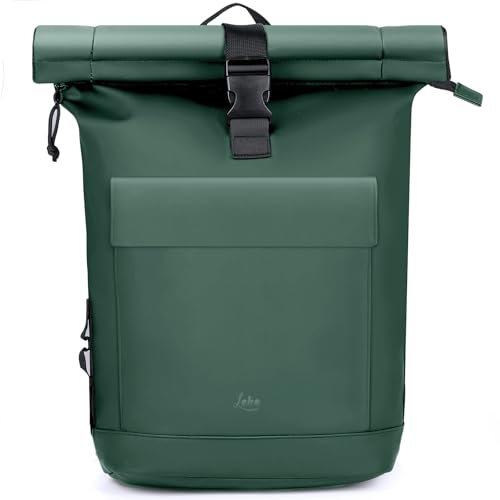 Lekespring Rolltop Rucksack Damen & Herren, Wasserdichter Laptop Rucksack mit 17 Zoll Fach, Stylischer Tagesrucksack für Uni, Arbeit, Reisen und Freizeit, Erweiterbar & Vielseitig (Grün, L)