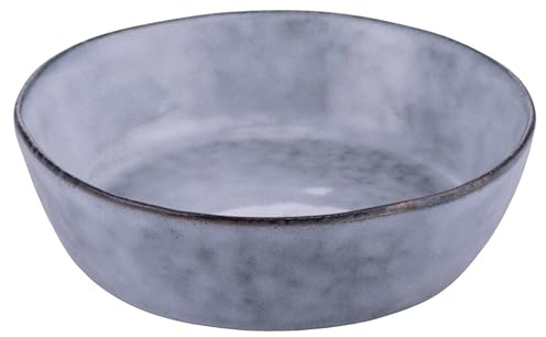 Lot de 6 assiettes creuses 16 x 4,5 cm en grès, bleu avec bordure marron foncé, The Market