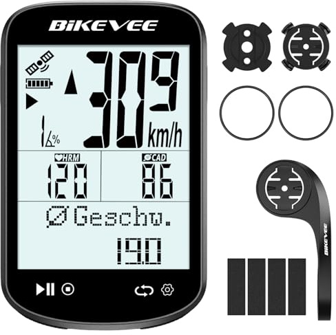 Bikevee GPS Fahrradcomputer Kabellos ANT+ Bluetooth 2.6'' Glasdisplay 50H Akku