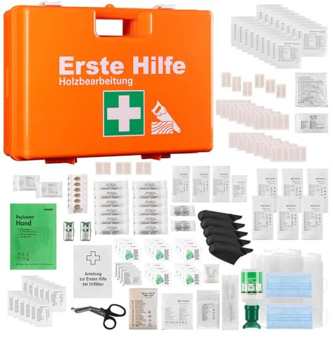 TMS Pro Shop Erste-Hilfe-Koffer Holzbearbeitung, DIN 13157, branchenspez. Zusatz + Nachfüllp., Art.-Nr. 611346 | Verbandskasten | Notfallkoffer | Erste Hilfe Kasten