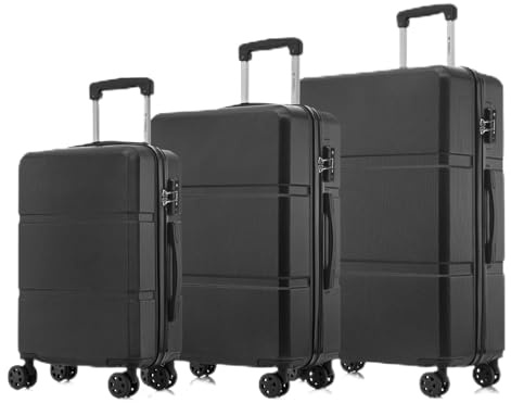 YONSLY Premium Reisekoffer TSA-Schloss,YKK-Reißverschluss Hartschalen-Koffer Trolley Kabinenkoffer Rollkoffer Suitcase Handgepäck 4 Rollen (Schwarz, M-L-XL-Set)