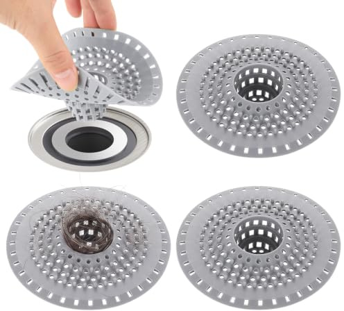 3 STK Abflusssieb Silikon Abflusssieb Dusche Haare, Silikon Haarsieb Dusche mit Saugnapf, Duschsieb Abfluss Haare Haarfänger für Küchenspüle Badewanne Waschbecken Bad Duschabfluss Spülbecken Sieb