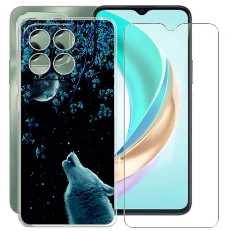 KJYFOANI Hülle für Honor X6b Plus (6.56),1 Stück Gehärtetem Glas Schutzfolie, Transparent Weiche Silikon TPU Schutzhülle Kratzfest Handyhülle für - Nacht