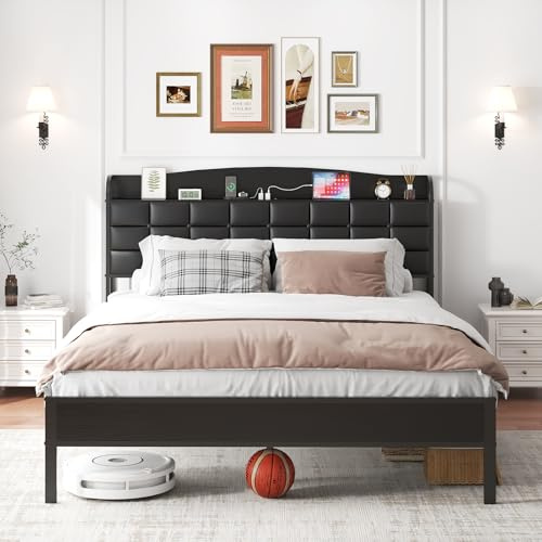 WOWTRELAX King Size Bed Frame with Charging Headboard Storage Shelf 150x200 | 28cm Under Bed Clearance, AC/USB/Type-C Ports, 400kg Heavy-duty Support, Silent EVA Strips, Easy Assembly