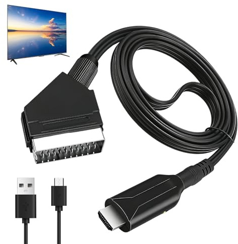 LEVMEK Adattatore SCART a HDMI con Alimentazione USB, Convertitore Euroconnettore Audio Video 720P 1080P 60Hz, Cavo SCART HDMI per HDTV, STB, VHS, DVD, Sky, PS2 PS3, Monitor e Proiettori