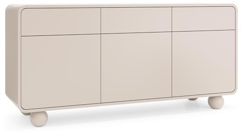 Masseno Kommode Tondo 160 cm Sideboard mit 3 Schubladen und 3 Türen für Wohnzimmer Schlafzimmer Modern 160x39x75 cm Kaschmir/Kaschmir