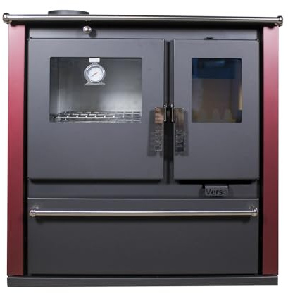 Verso CS Plus Inox Holzofen mit Edelstahl-Ofen 7,7 kW, 82,2% hoher Wirkungsgrad, extra großer Schwerlaststahlkörper, Metallkochfeld & Thermometer, Kaminheizung für 135-165 m³