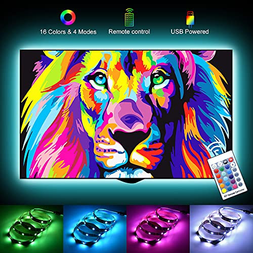 LightingWill LED TV Backlights, 5V 1M/3.3ft USB Powered Bias Lighting Kits with RF Remote Controller (16 Colors and 4 Dynamic Modes),5050 RGB LED Strip Lights for HDTV,PC Monitor,Home Theater
