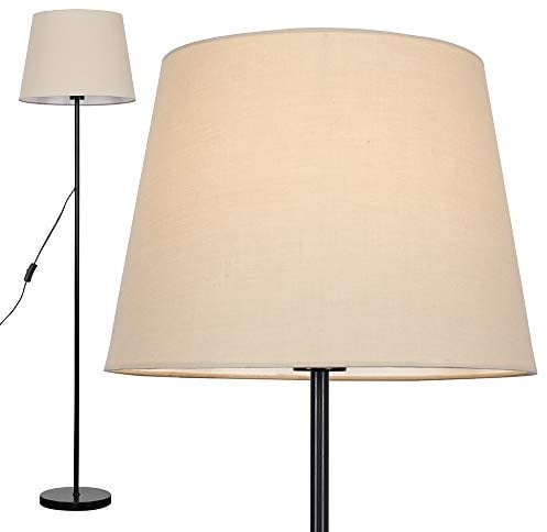 MiniSun | Modern Floor Lamp in a Black Metal Finish with a Large Beige Tapered Light Shade | Floor Lamps & Torchieres, Home Décor & Improvement Essential | Includes 6W LED Bulb [3000K Warm White]