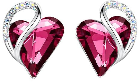 Leafael Boucles d'oreilles femme Argent cœur avec pierre de naissance, boucle d'oreille femme cristal Tourmaline rose vif Sans allergie bijoux en argent avec coffret cadeau