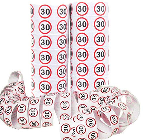 TOP TEN 2 Rollen Luftschlangen mit Verkehrschild Druck Zahl 30 Geburtstag Party Dekoration