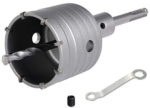 Flintronic Sega a Tazza,Corona Carotatrice a Secco Ø 80mm | 110mm Adattatore SDS Plus | Punta di Centraggio 8x110mm. Martello Antiurto, Può Essere Forato