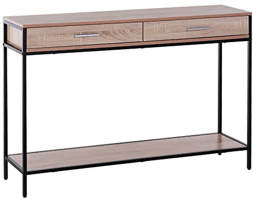 HOMCOM Consola para Recibidor Mueble para Recibidor Estilo Industrial con Cajones y Estructura de Acero para Entrada Pasillo 120x30x81,5 cm Roble