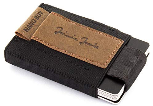 Jaimie Jacobs Nano Boy Mini Wallet kleine Geldbörse aus Textil dünner Geldbeutel, Slim Wallet mit Zugband Kartenhalter, Kartenetui für Herren und Damen (Vegan Braun)