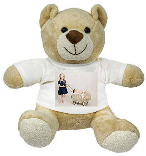 Stofftier Bär beige hellbraun mit Ihrem persönlichen Foto bedruckt T-Shirt Geschenk Kuscheltier Teddybär - individualisiert mit Ihrem Foto -