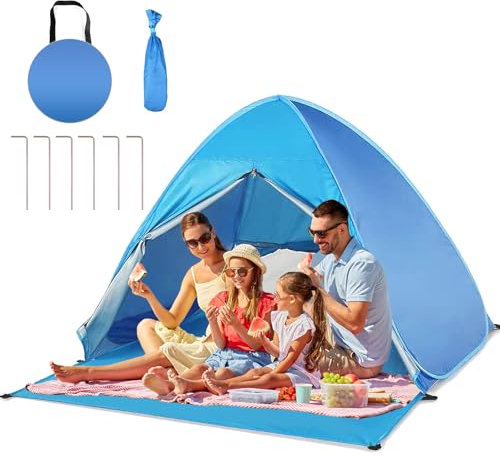 YINGJEE Tienda de Playa Pop Up 200cm para 2-4 Personas Familia Bebé Niños, Tienda Campaña Playa Plegable y Portátil con Protección Sol Anti UV SPF 50+, Pop-up Beach Tent para Vacación Parque