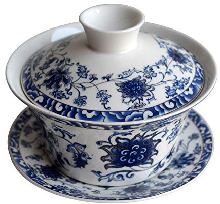 YXHUPOT Gaiwan - Juego de tazas de té Sancai de porcelana azul y blanca con diseño de loto (300 ml)