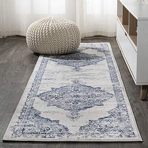JONATHAN Y MDP400F-210 Alhambra Kunstvoller Medaillon, modern, hellblau/elfenbeinfarben, 60 x 30 cm, Läufer, Teppich, Vintage, leicht zu reinigen, für Schlafzimmer, Küche, Wohnzimmer, fusselfrei