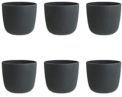 Gariella 6X anthrazit moderner Blumentopf mit Drainagesystem Pflanztopf-Kübel widerstandsfähig rund wetterfest Kunststoff Ø 10 cm