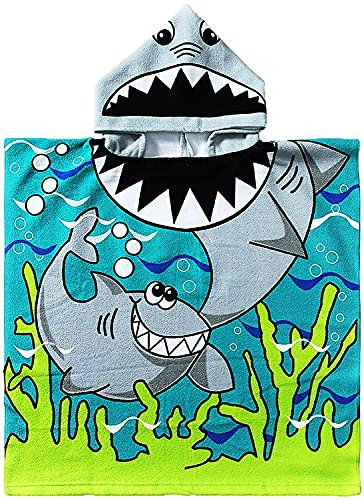 JFAN Kapuzenhandtuch Kinder Strand Badeponcho Kinder Cartoon Animiert Badehandtuch Kapuzenponchos Schwimmen Bademantel Für Jungen Und Mädchen Von 2-10 Jahren Hai