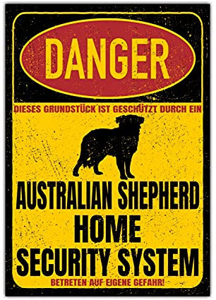 Australian Shepherd Aussie Dog Schild Danger Security System Türschild Hundeschild Warnschild Sicherheitsschild Hund Privatgrundstück Hundewarnung Warnung vor dem Hund