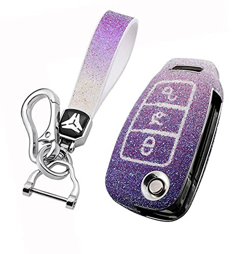 HIBEYO Bling Schlüsselhülle Passt für Audi Schutzhülle Autoschlüssel Hülle Cover für Audi A1 A3 A4 A6 Q3 Q5 Q7 S3 R8 TT Klappschlüssel Fernbedienung Schlüsselbox Schlüsselbund PC+Strass-Lila