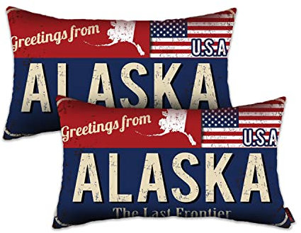 Alaska Lendenwirbelkissenbezug, 30.5x50.8 cm, 2er-Set, Grüße aus der letzten Grenze, Retro-Deko-Leinen-Überwurf-Kissenbezug für Hauseinweihungsgeschenk Souvenir (AK)