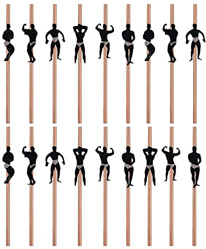 BEHAHAI 18pcs Hen Bachelorette Cocktail Dancing Men Male Stripper Rose Gold Paper Straws for Bachelorette Party Decoration